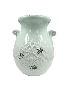 Orejon Turquoise Table Centerpiece Vase, 1970's Country Cottage Spring Decor